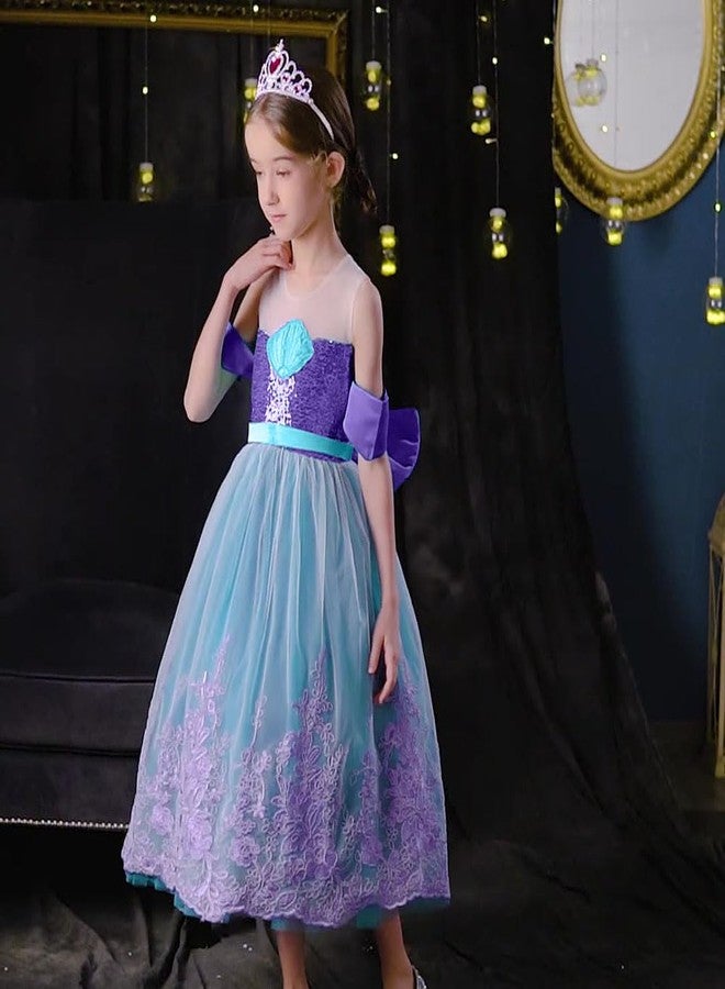 Yosbabe Princess Little Mermaid Costume for Girls Mermaid Wig Princess Ariel Cosplay Dress Up for Birthday Party Halloween Costume (130(5-6T)) - Image 3